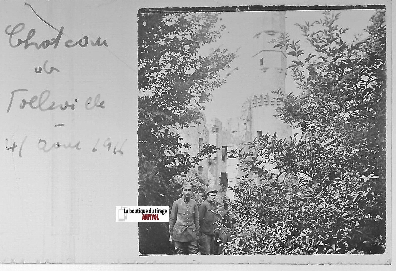 Château de Folleville, Plaque verre stéréo, positif noir & blanc 4,5x10,7 cm