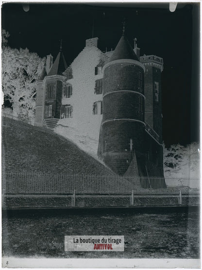 Château de Montmirail, Sarthe, plaque verre, photo ancienne, négatif 9x12 cm