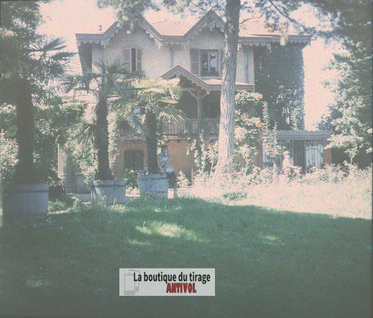 Villa Bruyères Écully, plaque verre, photo ancienne stéréo 6x13 cm Autochrome
