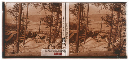 Herbeaupaire Petit poste, guerre WW1, plaque verre photo ancienne stéréo 6x13 cm