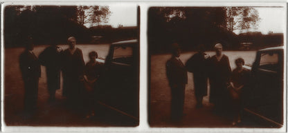 Voiture ancienne, Plaque verre photo stéréo, positif noir & blanc 6x13 cm