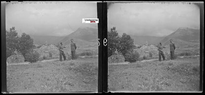 Village de montagne, Plaque verre photo, stéréo négatif noir & blanc 6x13 cm
