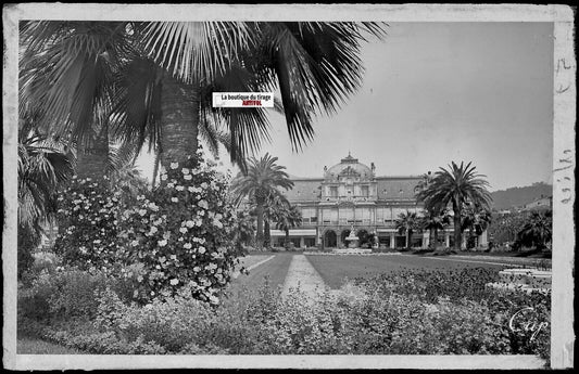 Plaque verre photo négatif noir et blanc 9x14 cm Nice, jardin Albert 1er, casino