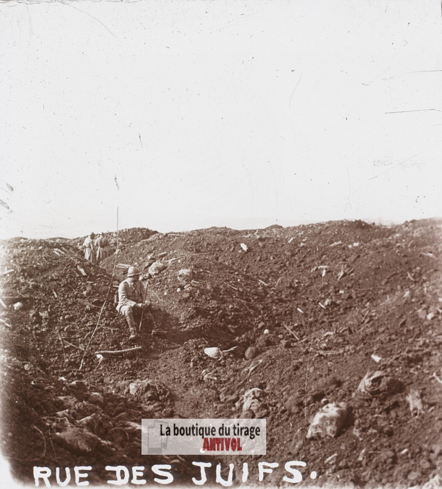 Vauquois, rue des Juifs, guerre WW1, plaque verre stéréo, photo 4,5x10,7 cm