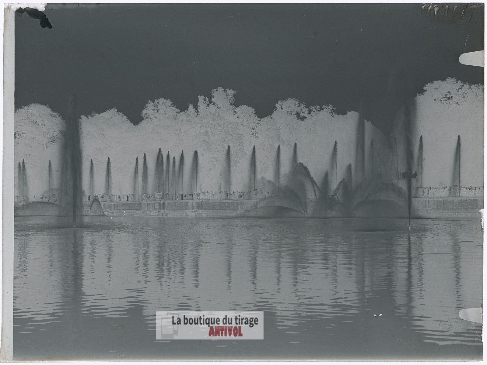 Château de Versailles, fontaines, plaque verre, photo ancienne, négatif 9x12 cm