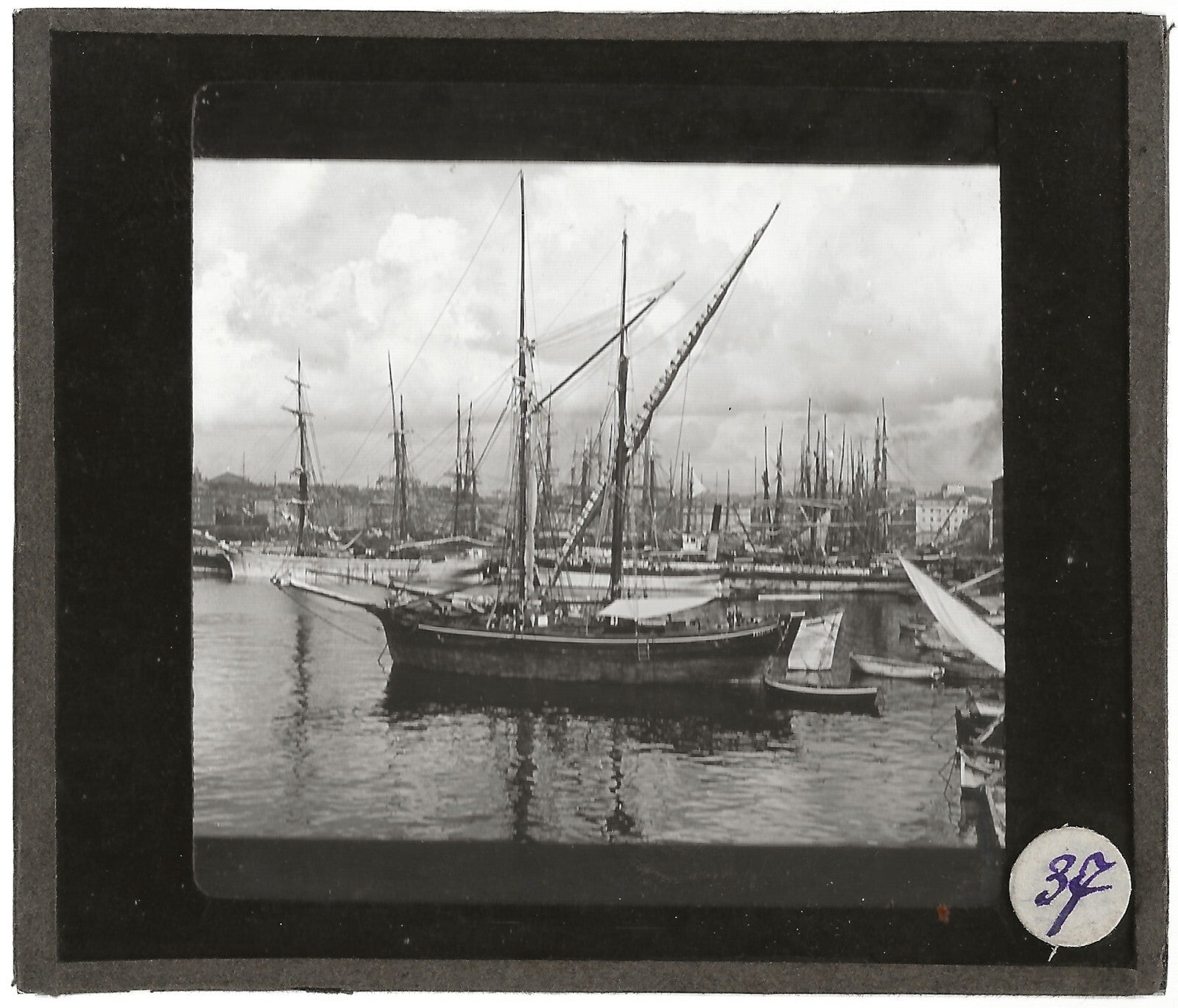 Port de Marseille, Pharo, bateaux, photo plaque de verre, positif 8,5x10 cm