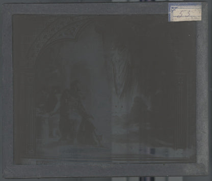 Scène religieuse, dessin peinture, photo plaque verre, positif 8,5x10 cm