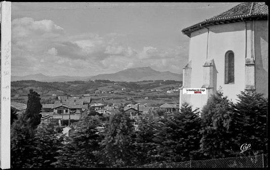 Bidart église, Plaque verre photo ancienne, négatif noir & blanc 10x15 cm