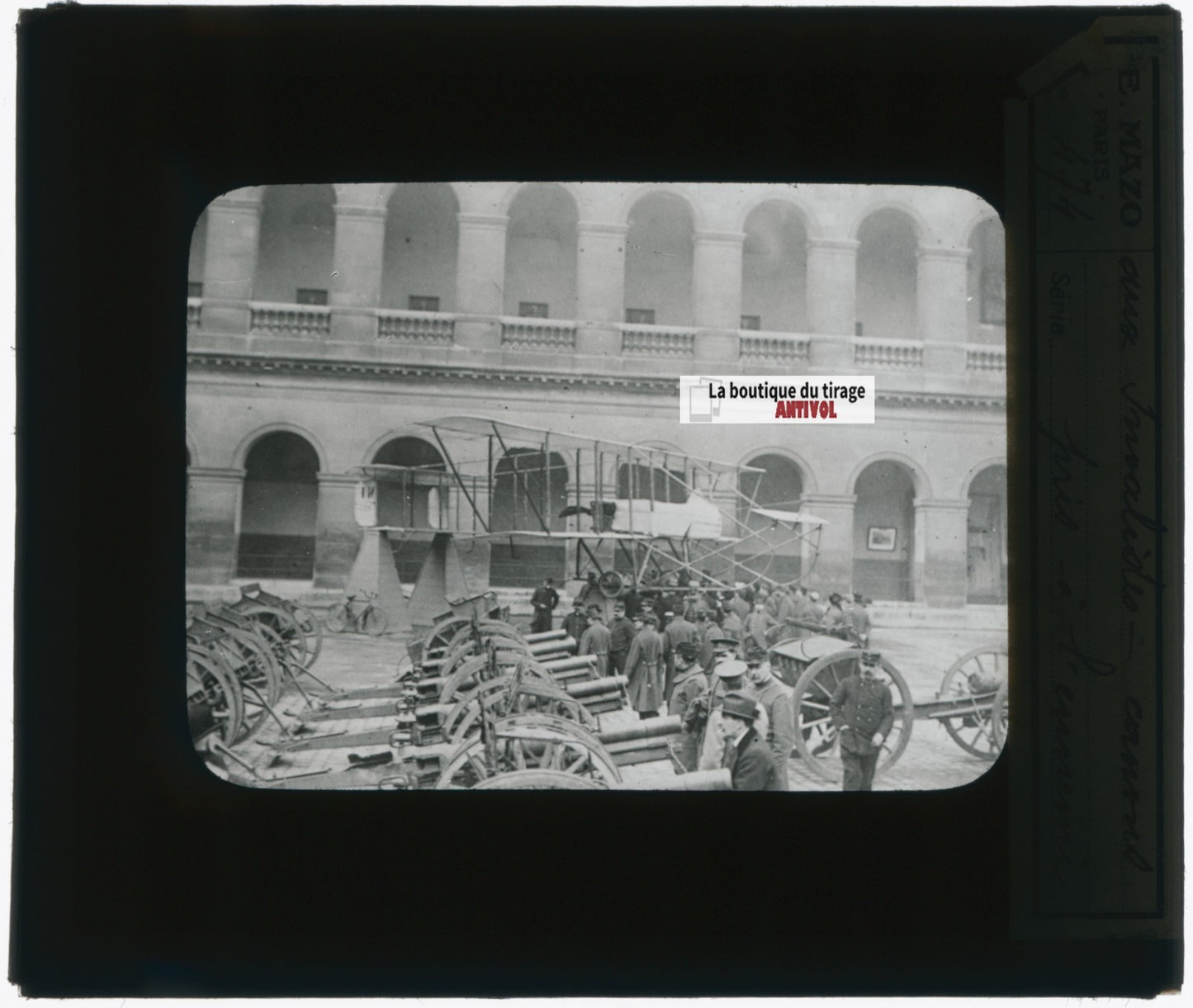 Invalides Paris, avion, photo plaque verre, noir & blanc, positif 8,5x10 cm