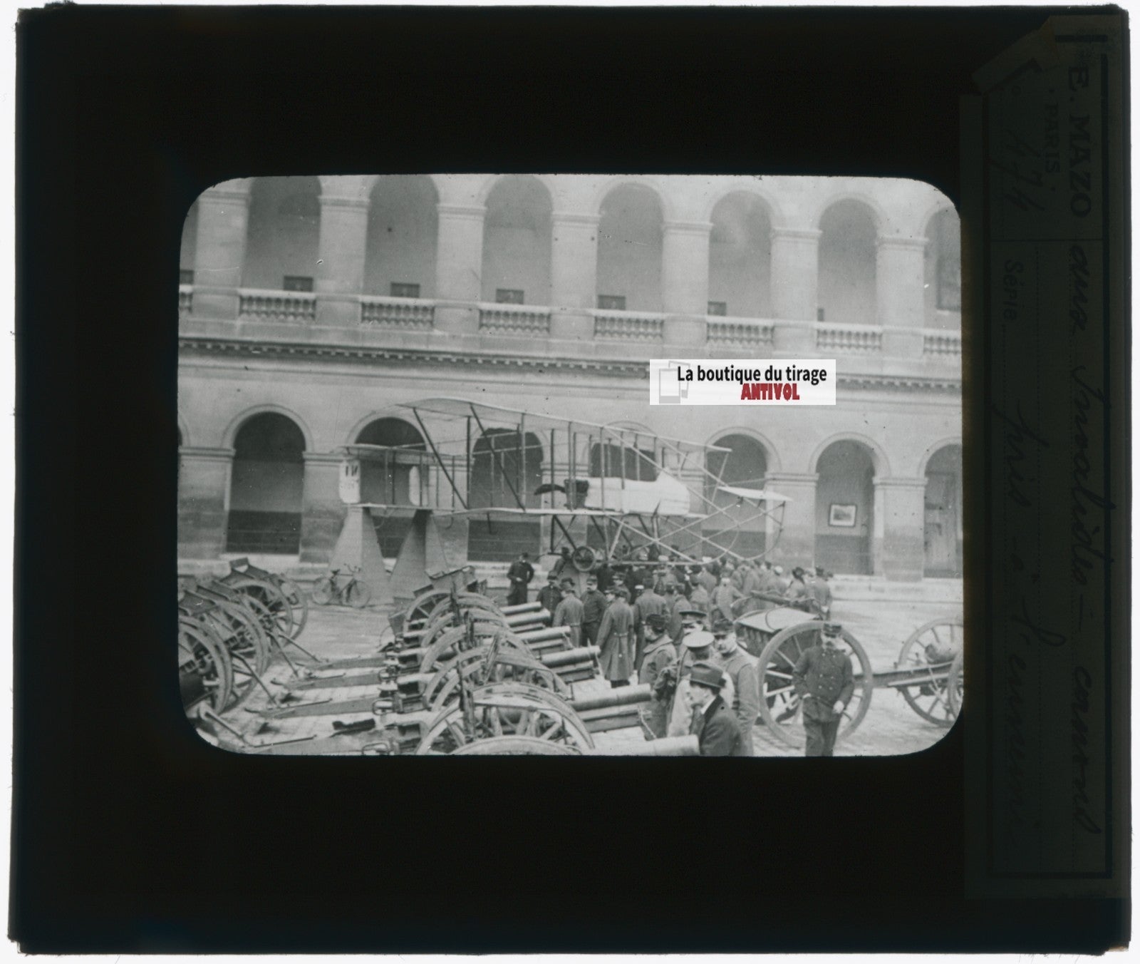 Invalides Paris, avion, photo plaque verre, noir & blanc, positif 8,5x10 cm