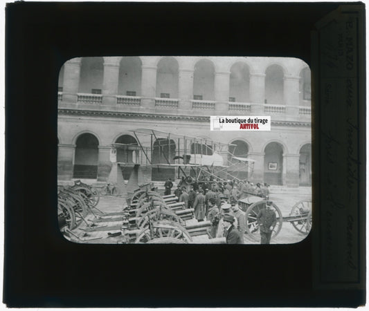 Invalides Paris, avion, photo plaque verre, noir & blanc, positif 8,5x10 cm