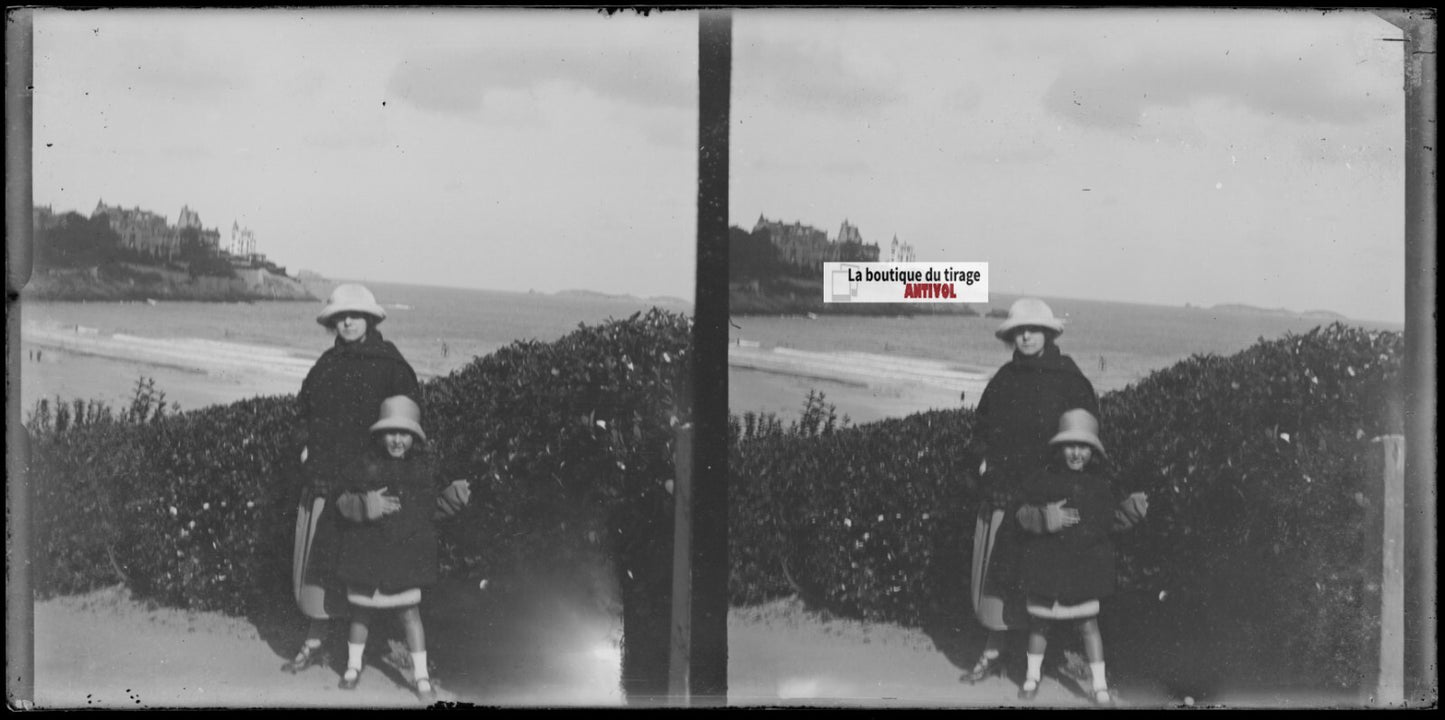 Dinard, Bretagne, mer, stéréoscopie, photo plaque verre, négatif 9x18 cm