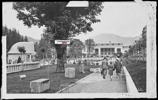 Plaque verre photo négatif, 9x14 cm, Mont-Dore, parc Casino, Auvergne, France