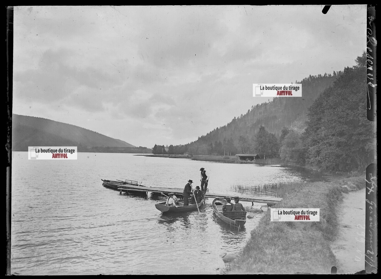 Plaque verre photo ancienne négatif noir et blanc 13x18 cm, lac de Gérardmer