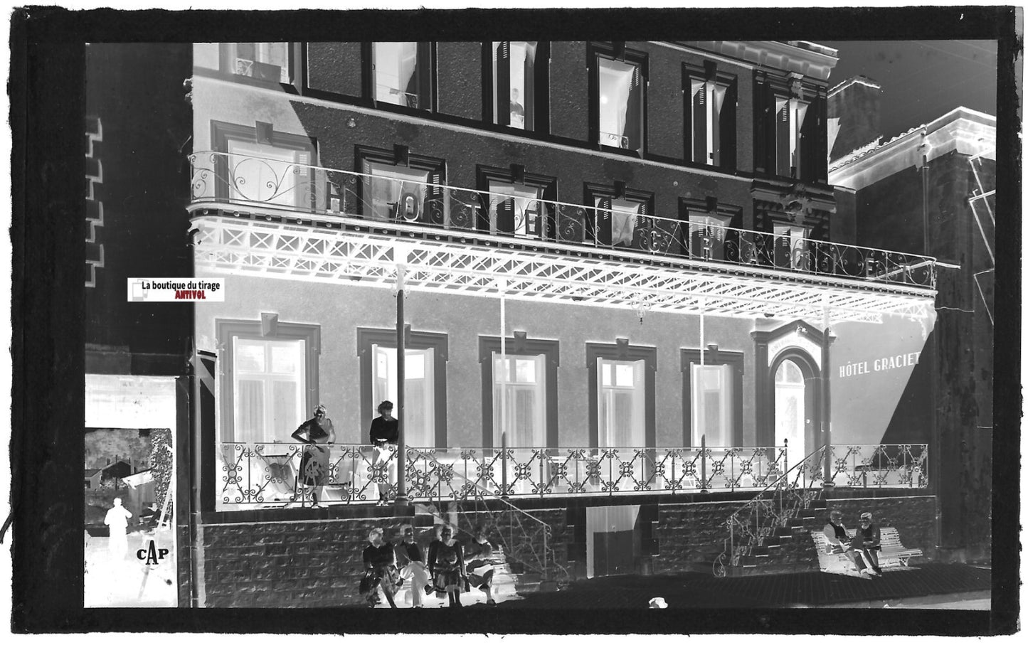 Plaque verre photo ancienne, négatif noir & blanc 9x14 cm, Dax, hôtel Graciet