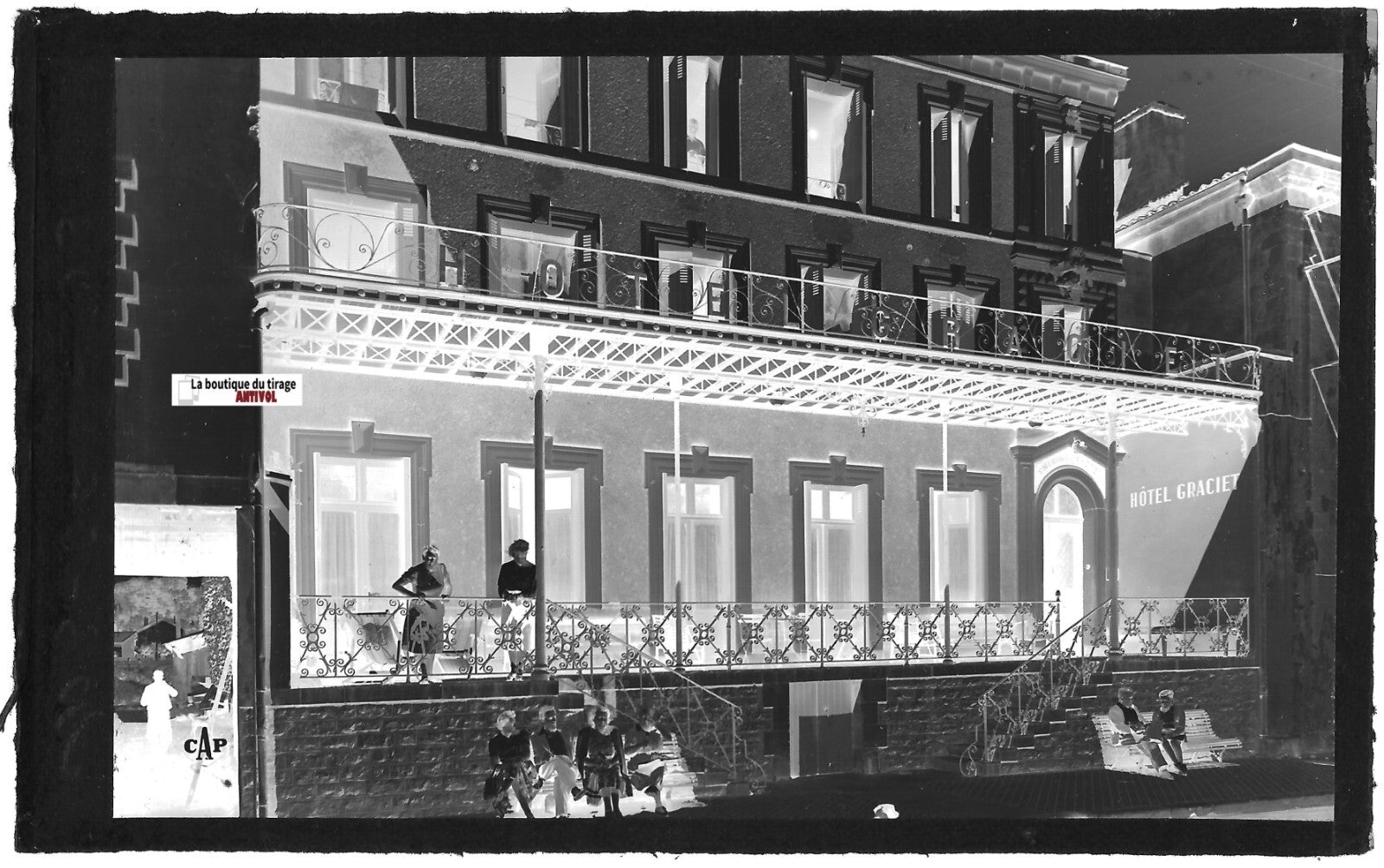 Plaque verre photo ancienne, négatif noir & blanc 9x14 cm, Dax, hôtel Graciet