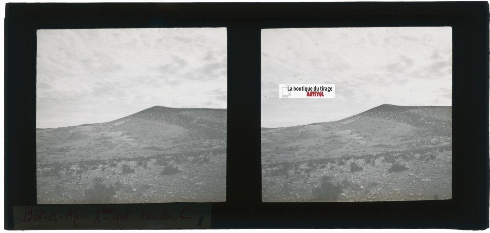 Paysage, Bir el Afou, Tunisie 1908, plaque verre stéréoscopique, positif 7x15 cm