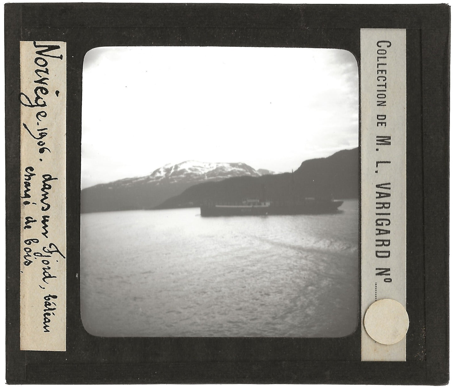 Norvège, fjord bateau, photo ancienne plaque de verre, positif 8,5x10 cm
