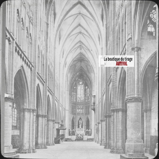 Cathédrale Saint-Etienne de Metz, photo plaque verre, positif 8,5x10 cm