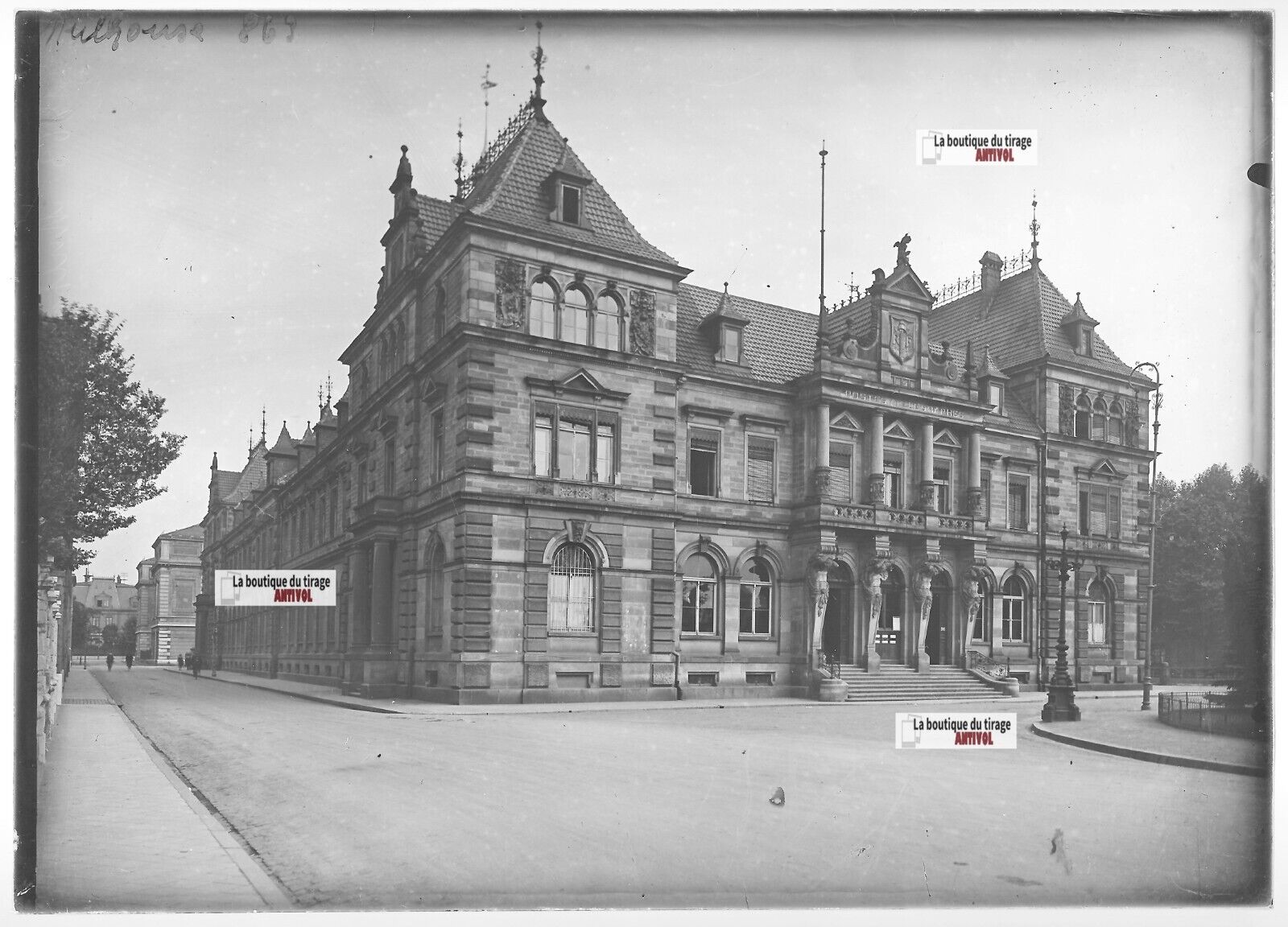 Plaque verre photo ancienne positif noir et blanc 13x18 cm Mulhouse Poste