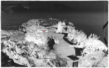 Plaque verre, photo ancienne, négatif noir & blanc 9x14 cm, Monaco, rocher