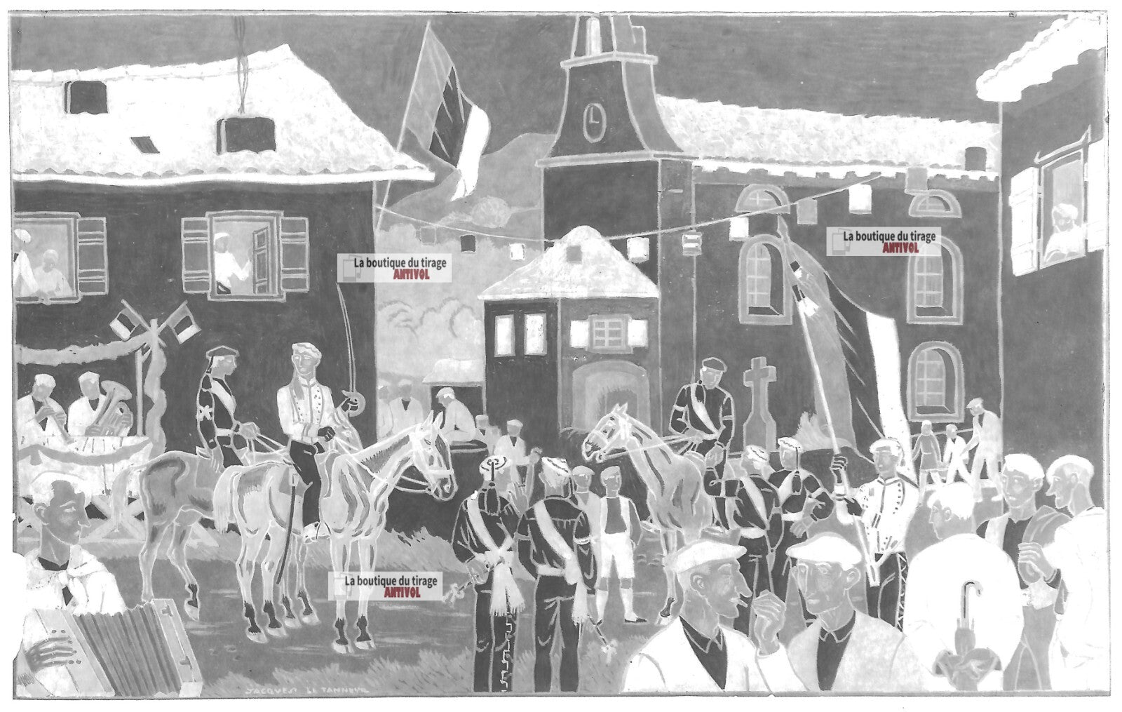 Plaque verre photo négatif noir et blanc 13x18 cm Jacques Le Tanneur dessin