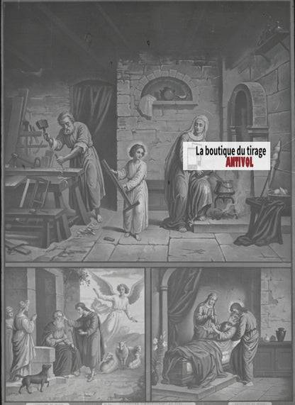 Scène religieuse, catéchisme, dessin peinture, plaque verre, positif 8,5x10 cm