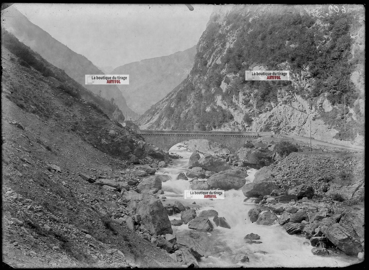 Plaque verre photo ancienne négatif noir et blanc 13x18 cm Haguenau rivière eau
