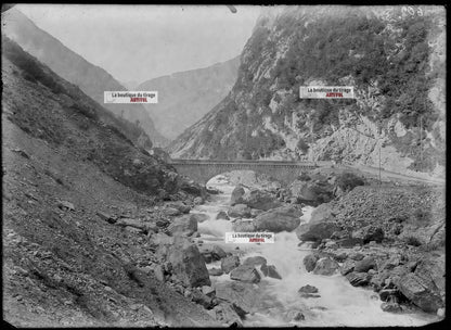 Plaque verre photo ancienne négatif noir et blanc 13x18 cm Haguenau rivière eau