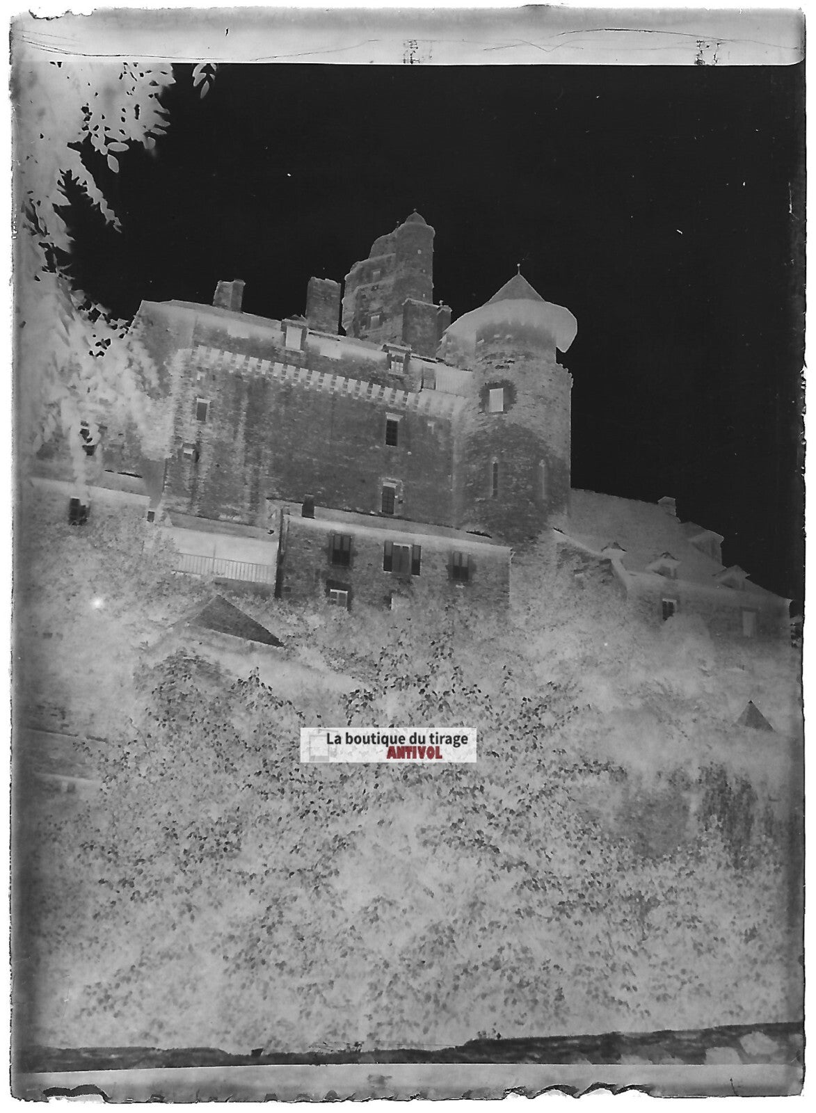 Château d'Estaing, Plaque verre photo ancienne négatif noir et blanc 6x9 cm