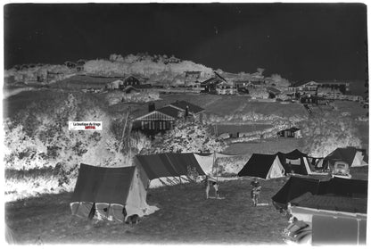 Bidart camping, Plaque verre photo ancienne, négatif noir & blanc 10x15 cm