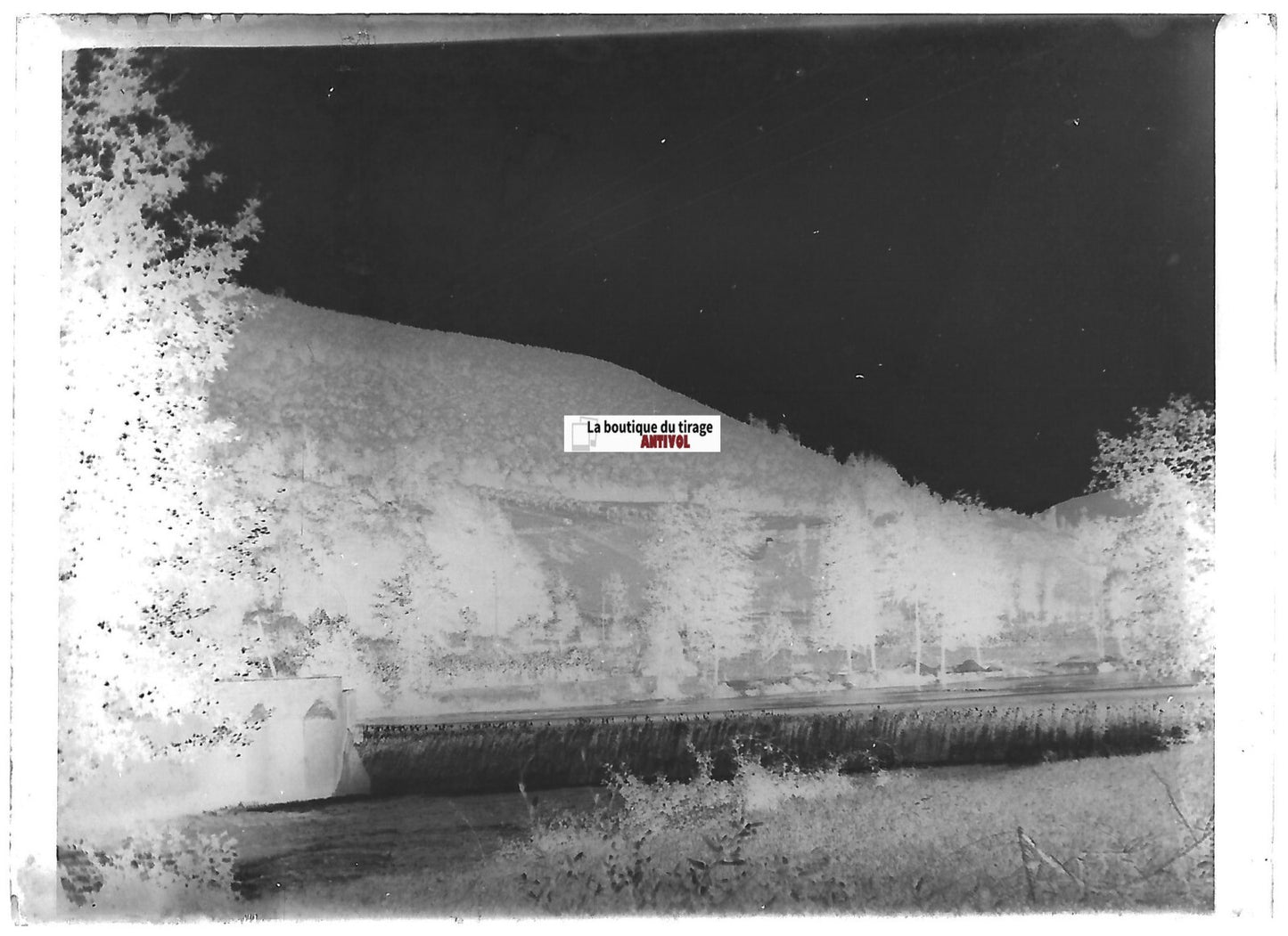 Rivière, eau, France, Plaque verre photo ancienne, négatif noir & blanc 6x9 cm