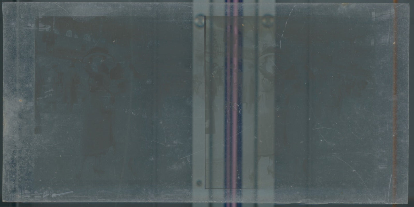 Scène de vie, Longchamp, Paris, plaque verre stéréoscopique, positif 8,5x17 cm