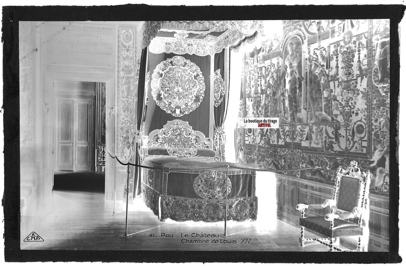 Plaque verre photo, négatif noir & blanc 9x14 cm, château de Pau, Louis XIV