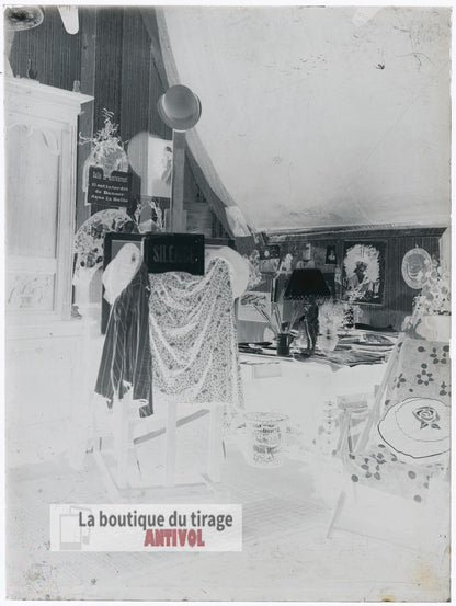 Salle d’écriture ou d’artiste, plaque verre, photo ancienne, négatif 9x12 cm