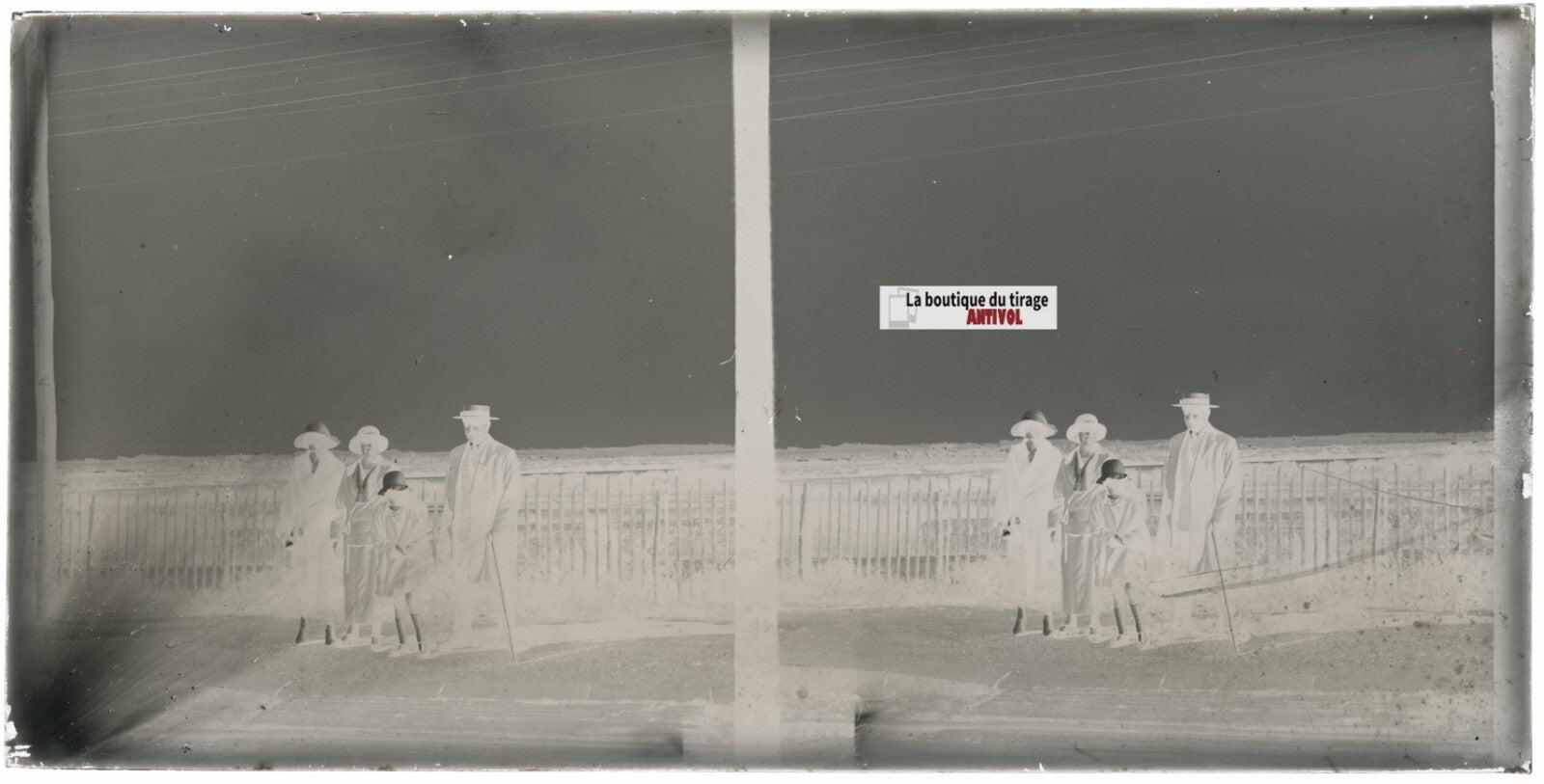 Famille, paysage, nature, stéréoscopie plaque ancienne verre, négatif 9x18 cm