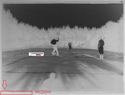 Tennis, Soldats, Camp Meucon, Plaque verre photo, négatif noir & blanc 9x12 cm