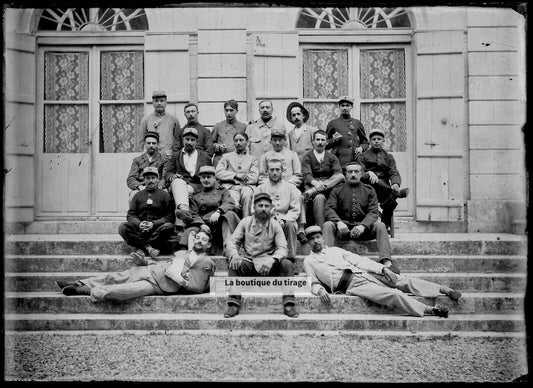 Plaque verre photo négatif noir et blanc 13x18 cm 113e régiment soldats France 