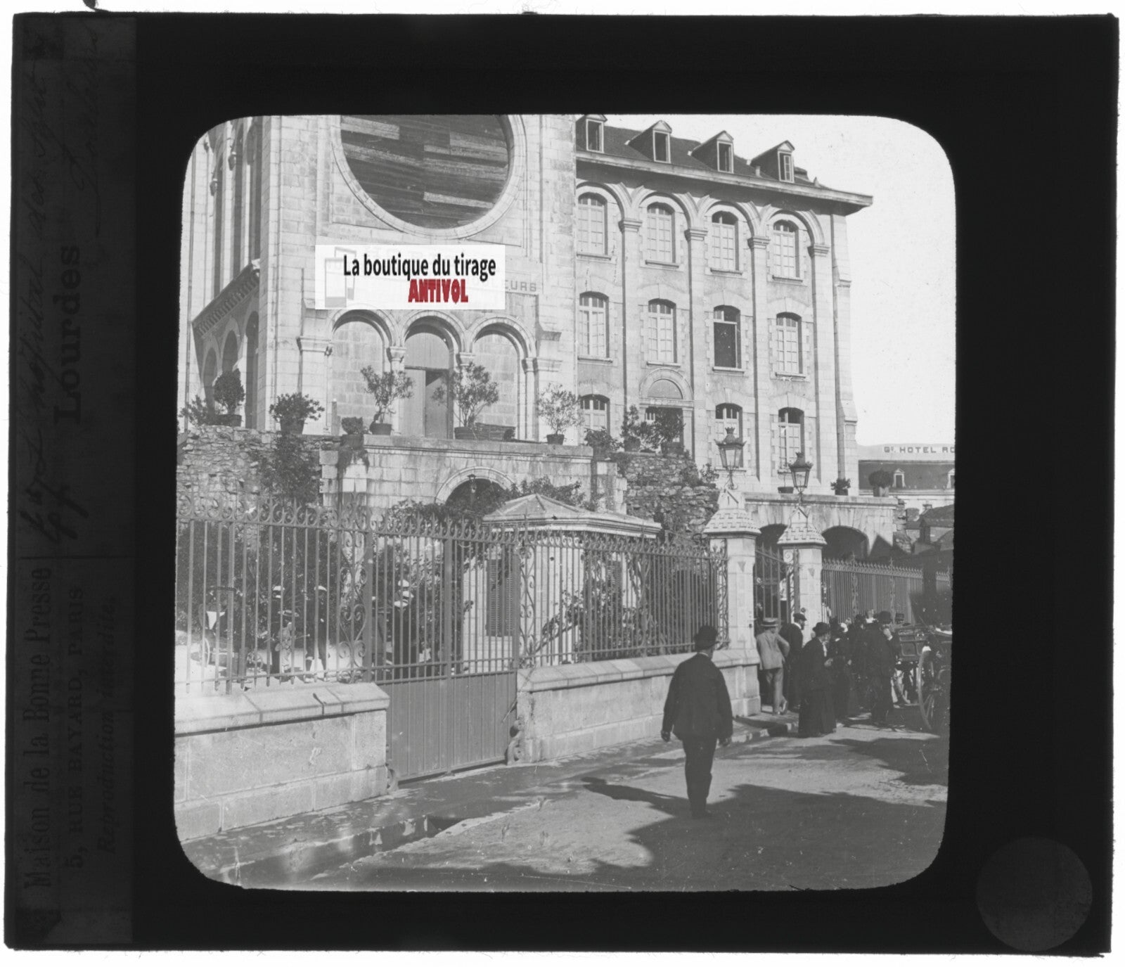 Hôpital, Lourdes, photo plaque verre, noir et blanc, positif 8,5x10 cm