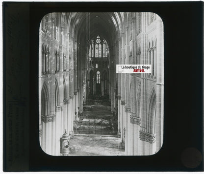 Reims après le bombardement, photo plaque verre, noir & blanc, positif 8,5x10 cm