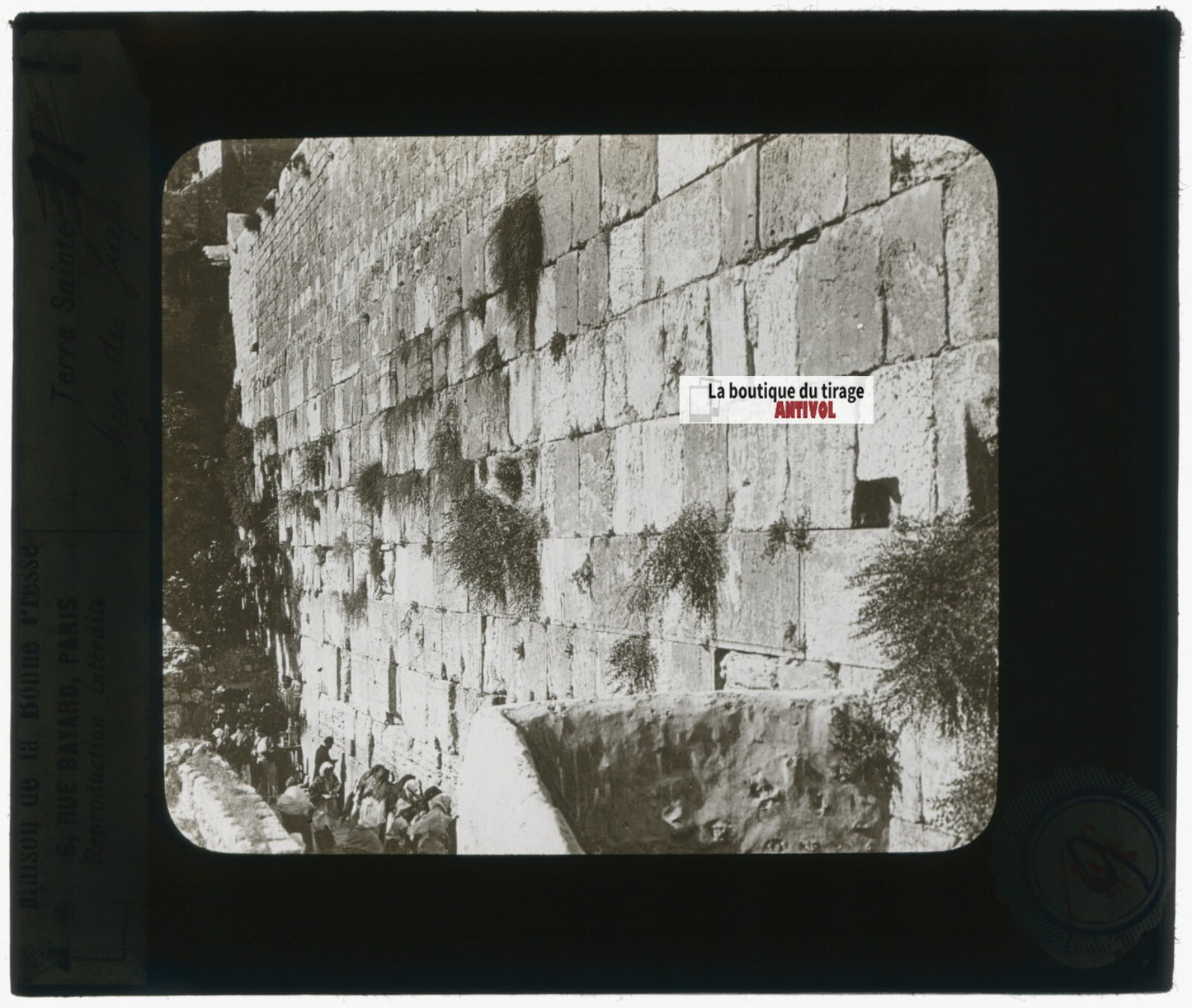 Mur des Lamentations, photo plaque verre, noir & blanc, positif 8,5x10 cm