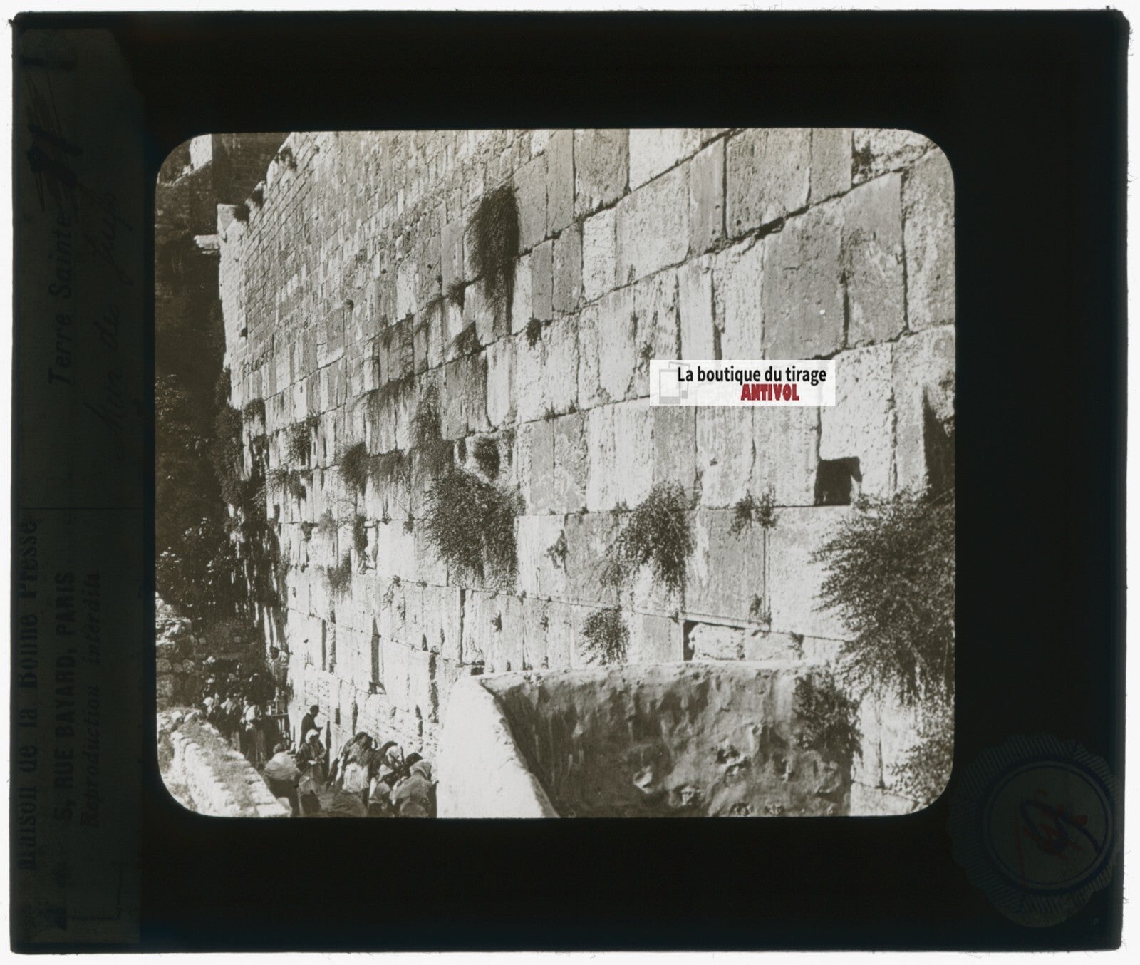 Mur des Lamentations, photo plaque verre, noir & blanc, positif 8,5x10 cm