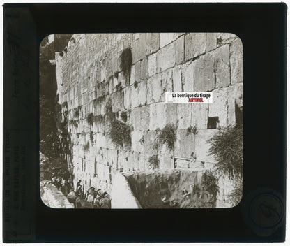 Mur des Lamentations, photo plaque verre, noir & blanc, positif 8,5x10 cm