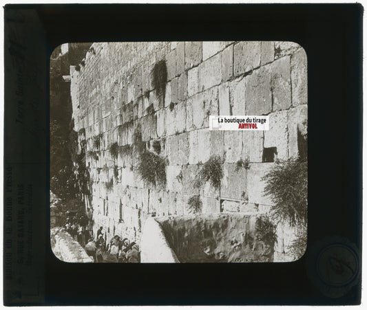 Mur des Lamentations, photo plaque verre, noir & blanc, positif 8,5x10 cm