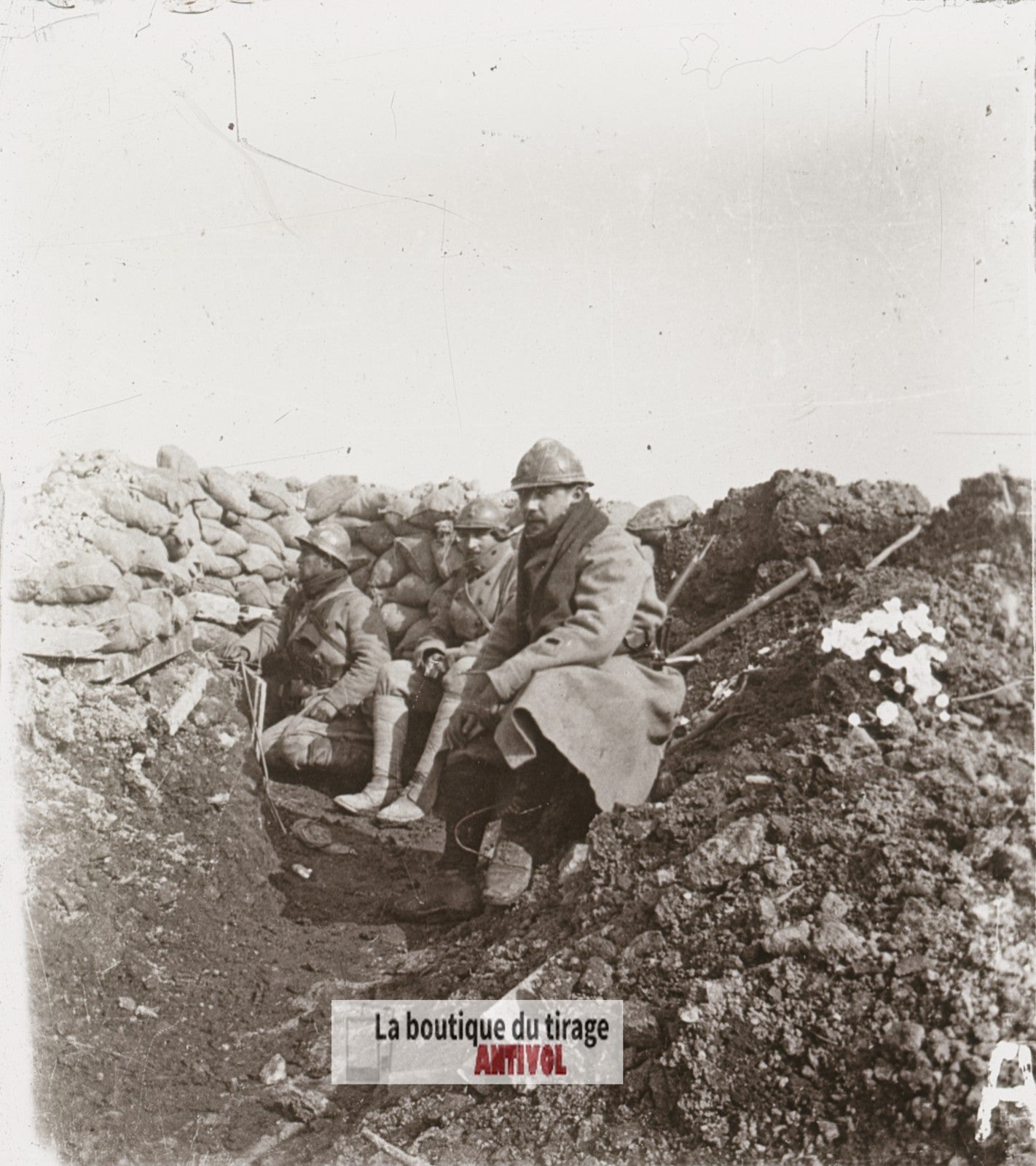 Petit poste Vauquois Argonne, guerre WW1, plaque verre stéréo, photo 4,5x10,7 cm