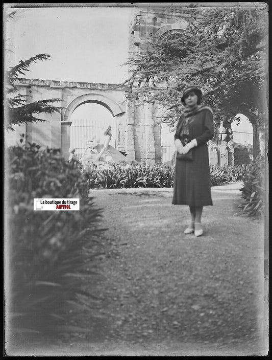 Arles, théâtre, Plaque verre photo ancienne, négatif noir & blanc 9x12 cm