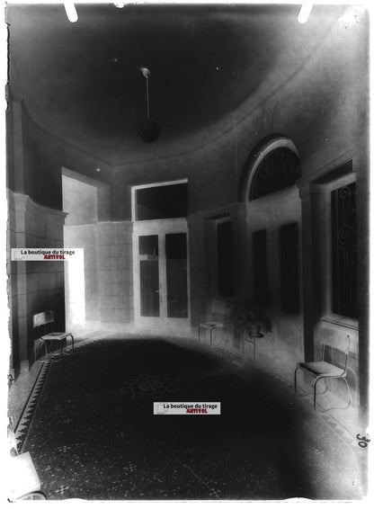 Plaque verre photo ancienne négatif noir et blanc 13x18 cm entrée maison France