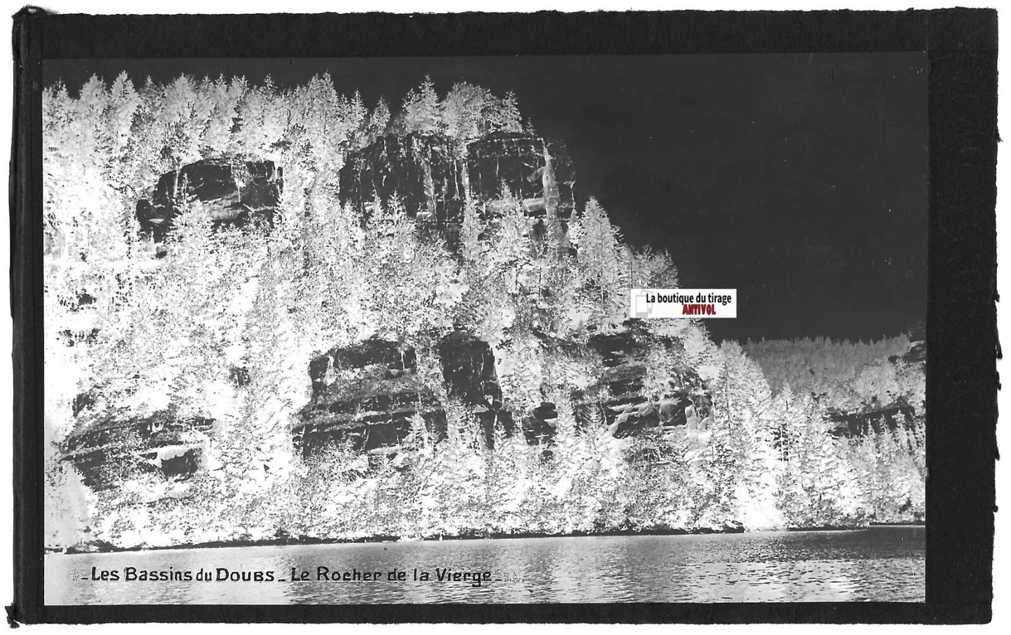 Plaque verre photo négatif noir & blanc 9x14 cm, Rocher de la Vierge, Doubs