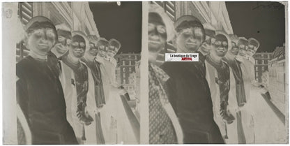 Famille, mariage, stéréoscopie, photo ancienne plaque verre, négatif 9x18 cm