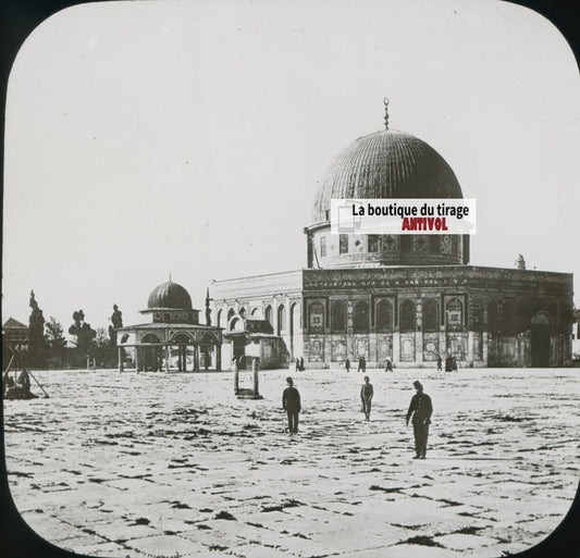 Dôme du Rocher, Jerusalem, photo plaque verre, noir & blanc, positif 8,5x10 cm